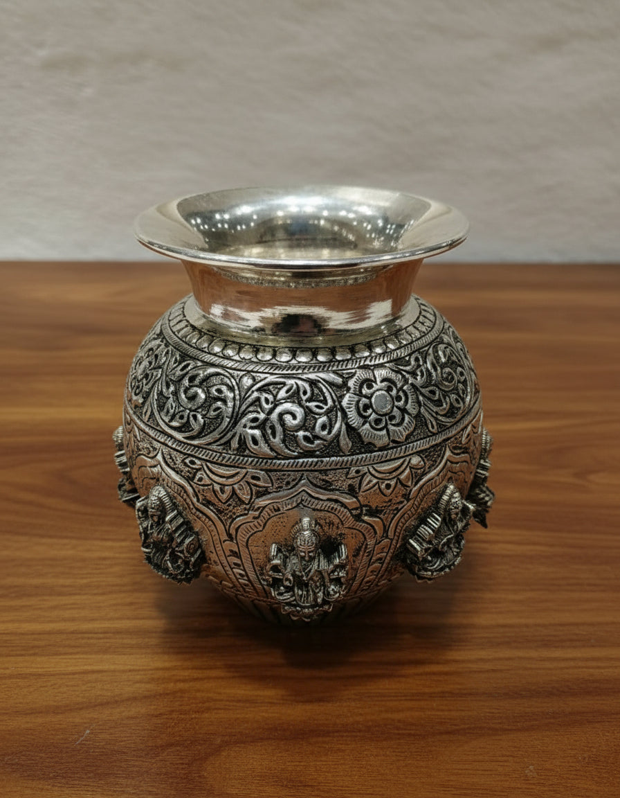 Pure Silver Plated Antique Finish Ashta Lakshmi Kalash