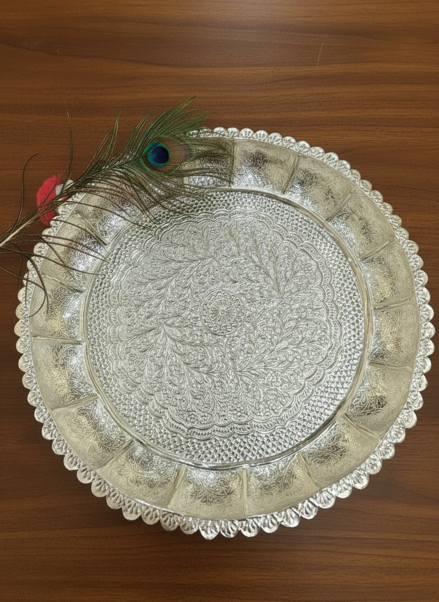 german silver big size tray/ talambra plate/ fruits plate for housewarming pooja