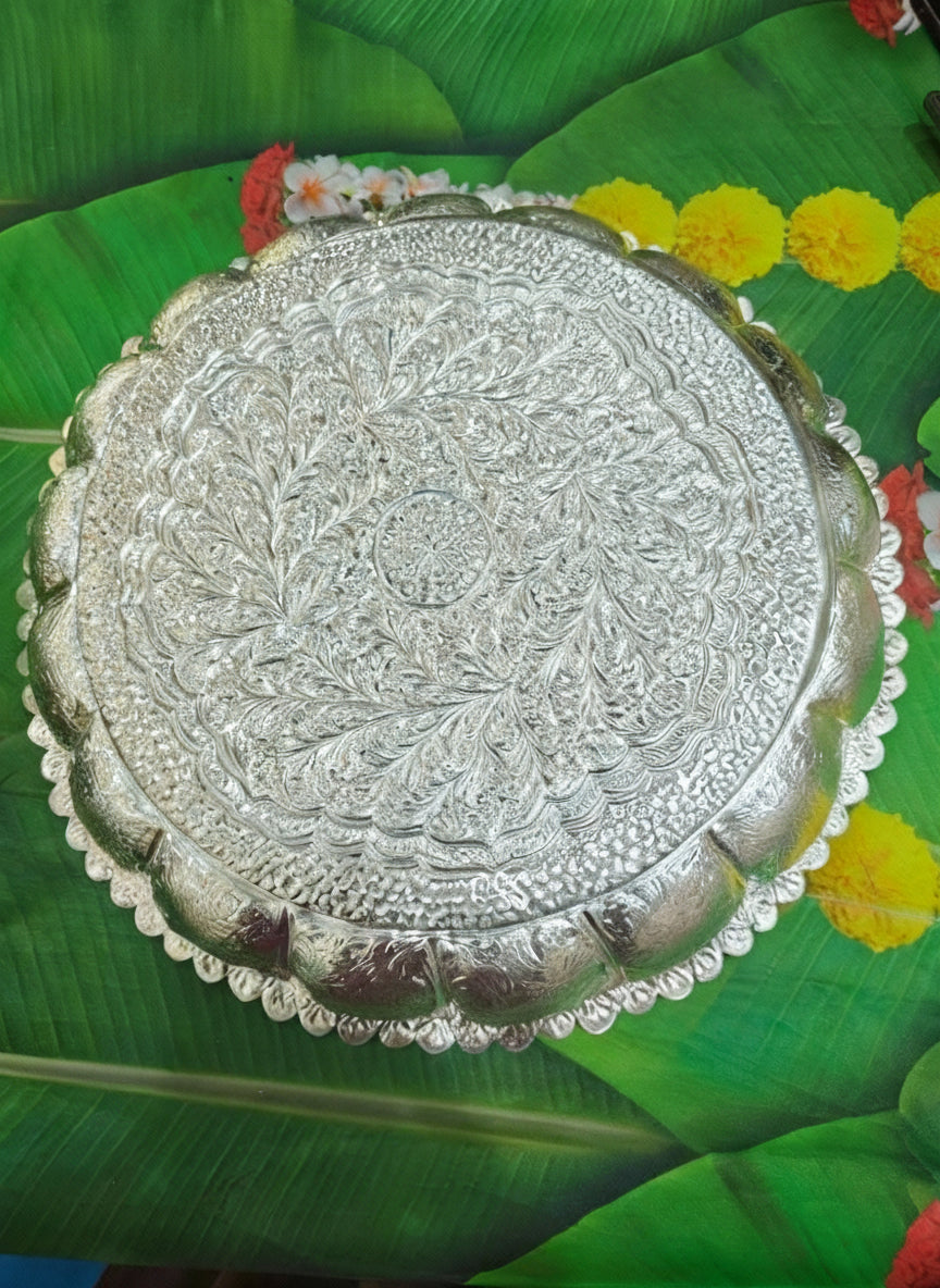 german silver big size tray/ talambra plate/ fruits plate for housewarming pooja