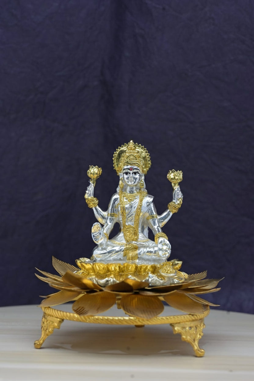 German Silver Flower Stand with Lakshmi Idol for home décor/ housewarming pooja