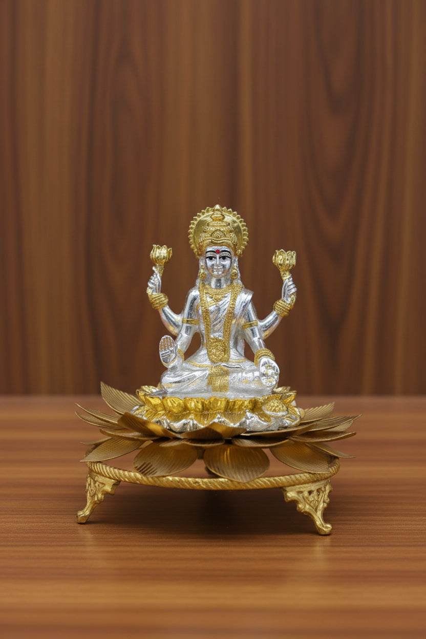 German Silver Flower Stand with Lakshmi Idol for home décor/ housewarming pooja