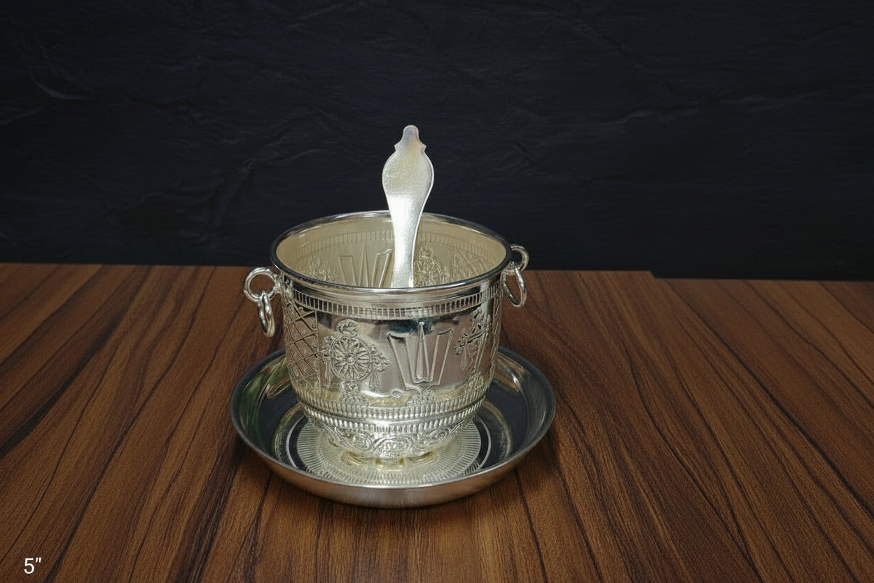 German Silver Big Size Panchpatra Set for housewarming pooja