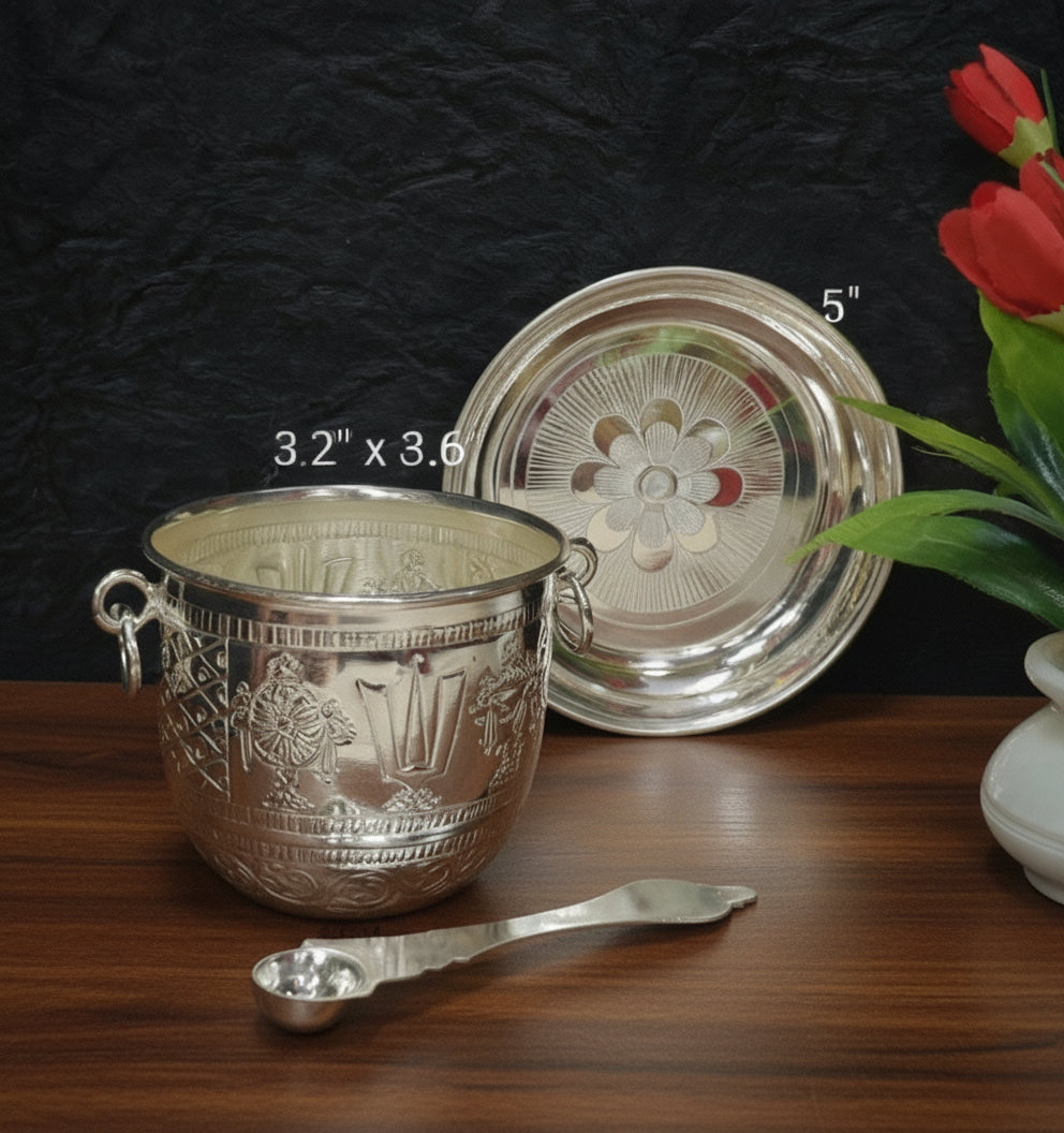 German Silver Big Size Panchpatra Set for housewarming pooja