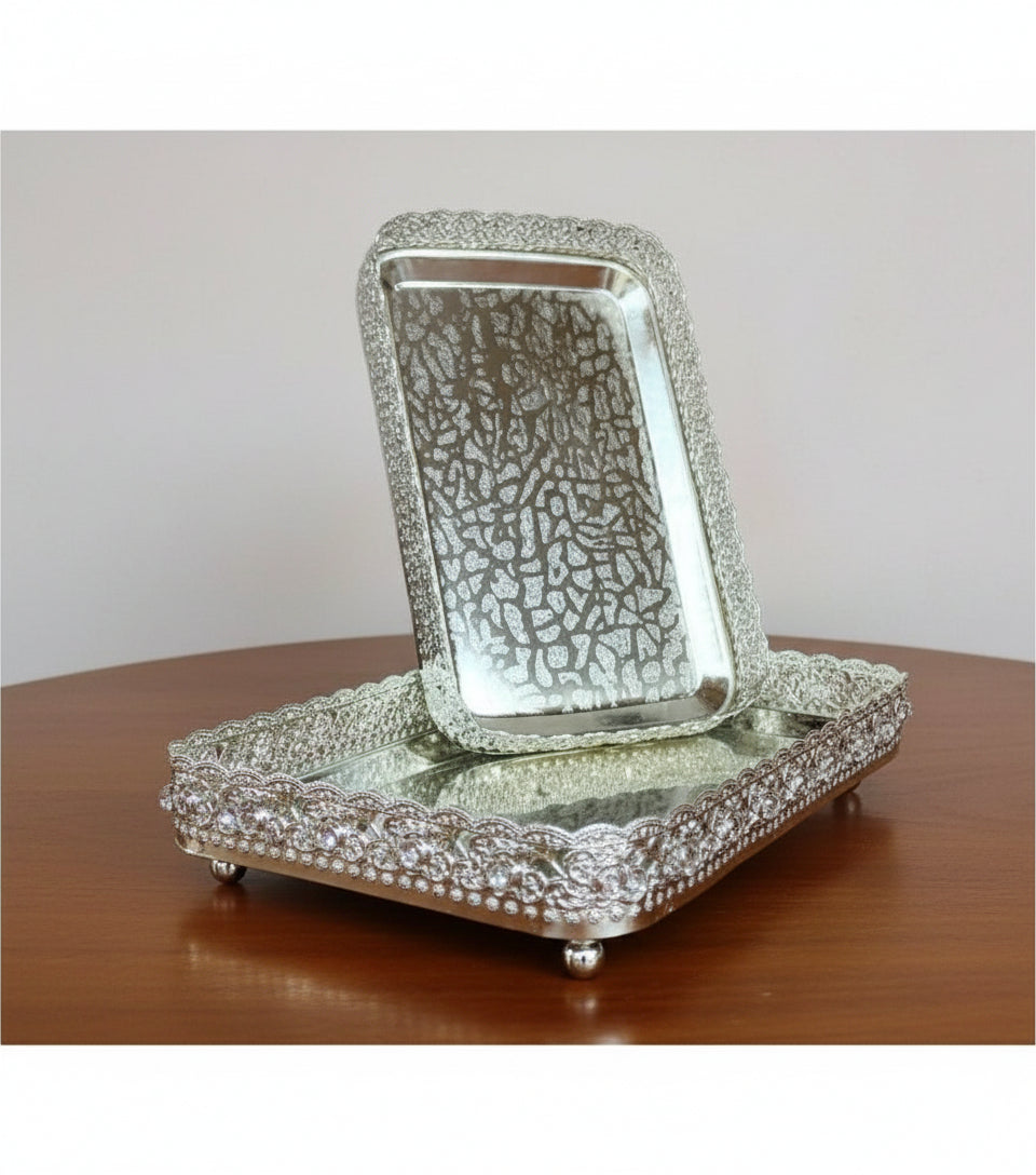 german silver set of 2 rectangle trays for serving/ pooja/ gift item