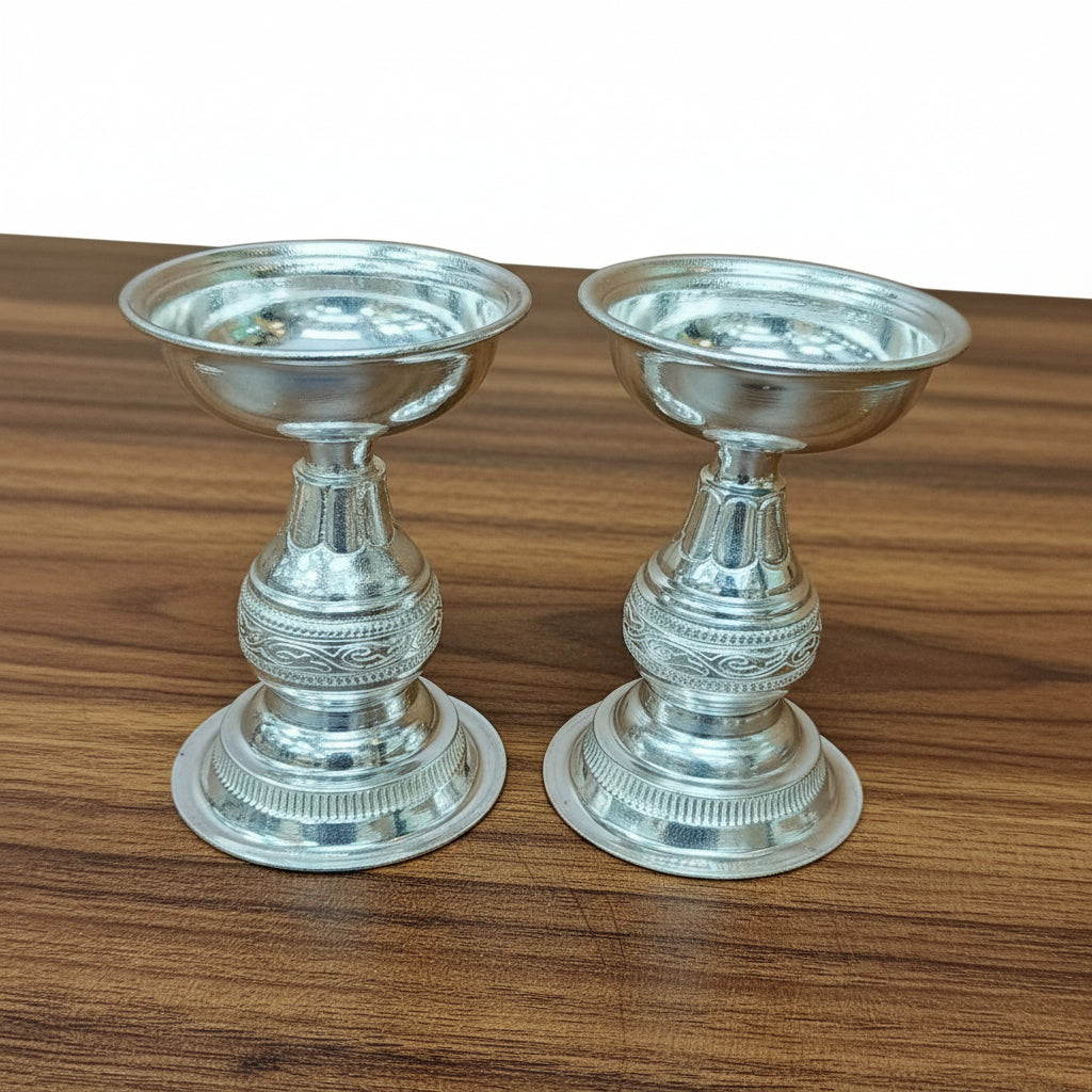 German Silver Naksi Work Small Kundulu / Deepalu – Round Diya for Pooja & Auspicious Gifting