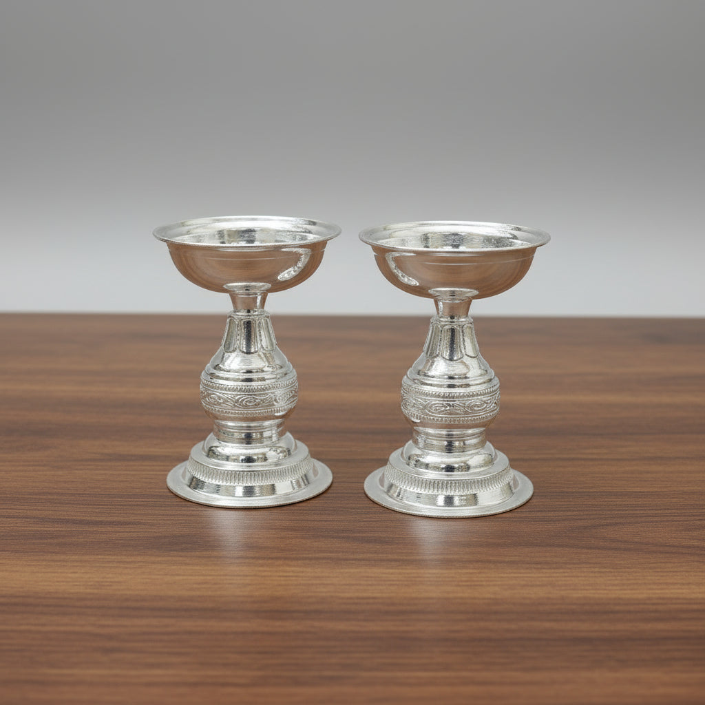 German Silver Naksi Work Small Kundulu / Deepalu – Round Diya for Pooja & Auspicious Gifting