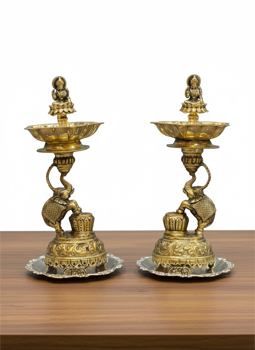 Brass Antique Elephant Diyas – Pair for housewarming pooja/ home décor