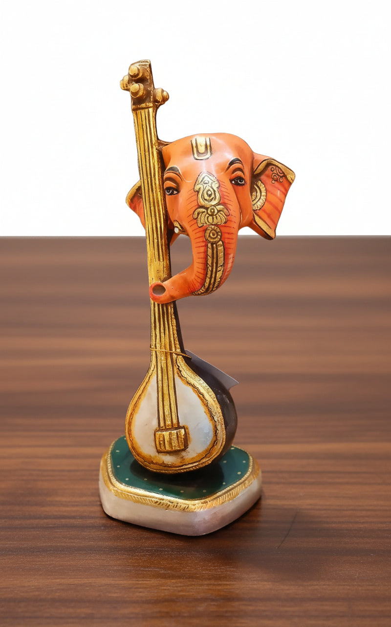 Handcrafted Brass Colorful Musical Ganesh with Veena – Artistic Home Décor & Auspicious Gift
