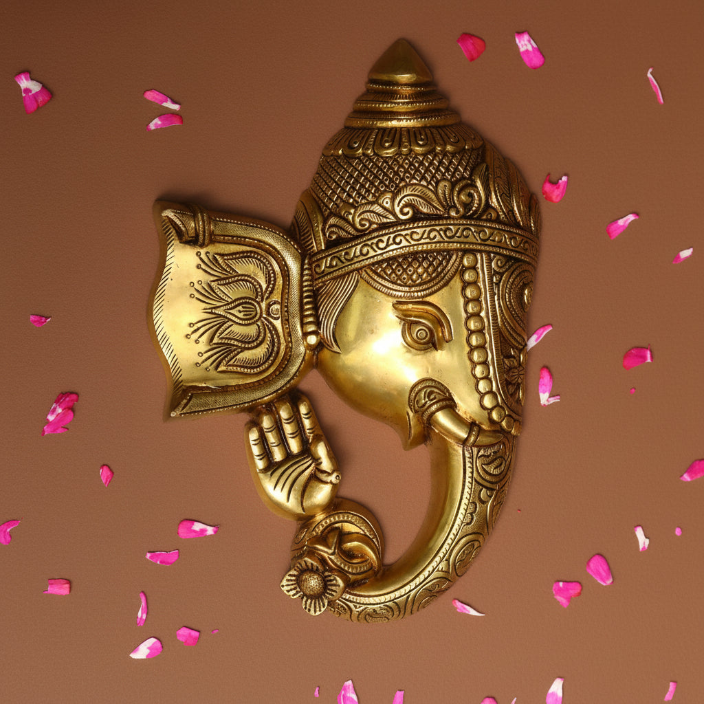 Handcrafted Brass Ganesh Wall Hanging – Auspicious Home & Office Temple Décor, Spiritual Gift