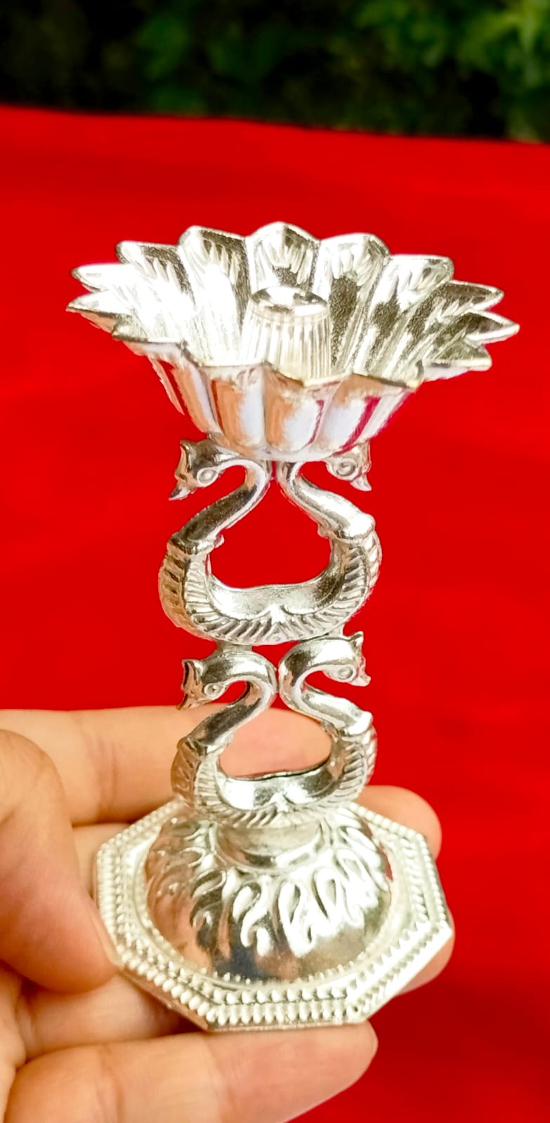 German Silver 2 Step Double Peacock Lotus Diya sert of 10 diyas for House Warming Pooja