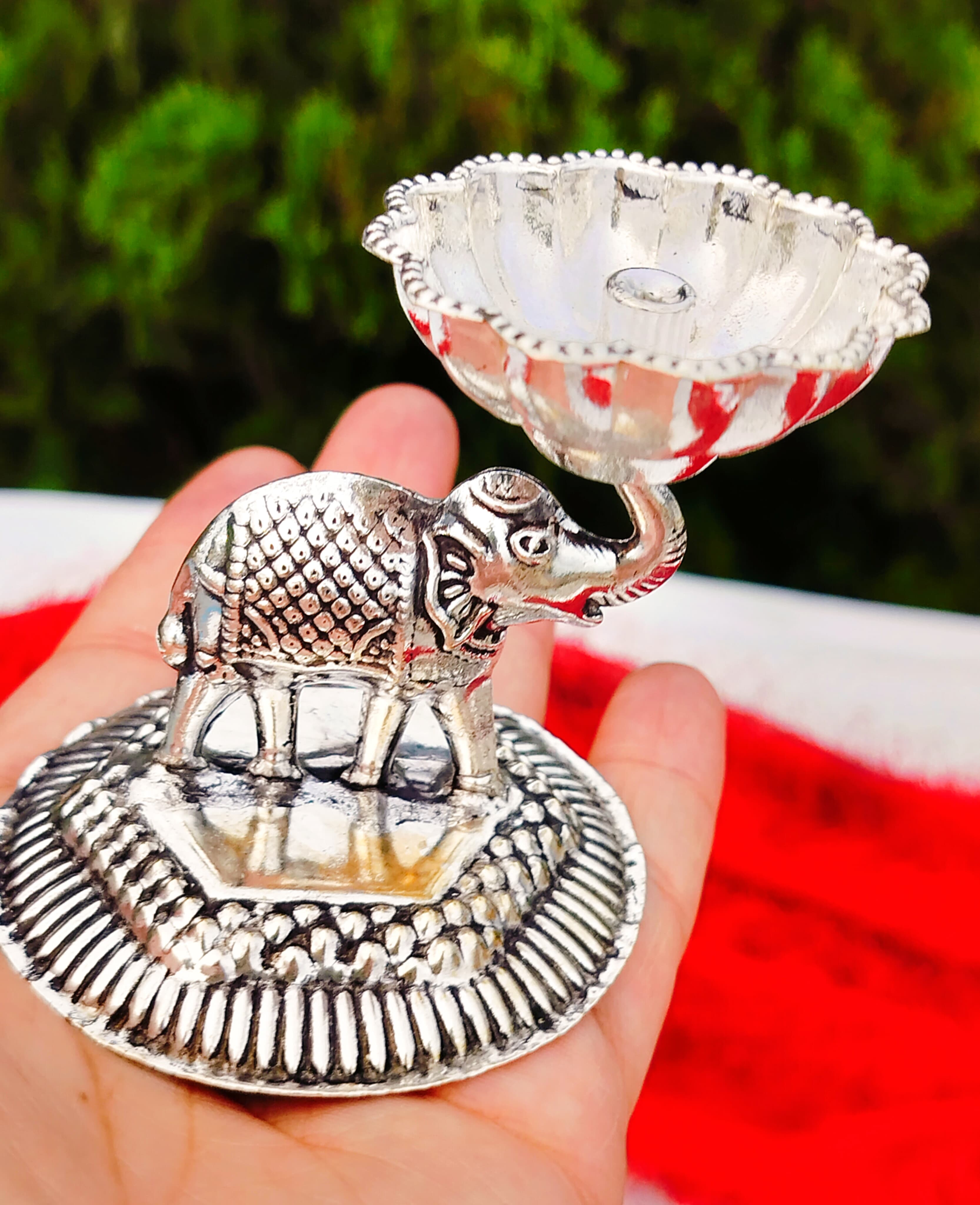 German Silver Elephant Diya Set of 4 Pieces for Diwali/ Housewarming/ Home Décor