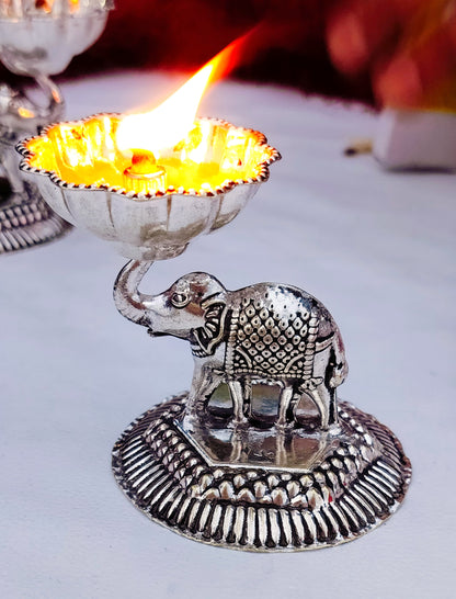 German silver elephant Diya set of 4 pieces for Diwali/ housewarming/ home decor,  040824d