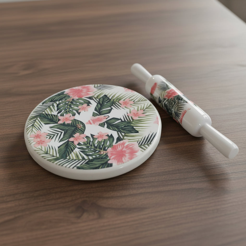 Beautiful Marble chakla belan/ Rolling pin/ Rolling Board with epoxy  Print Finish
