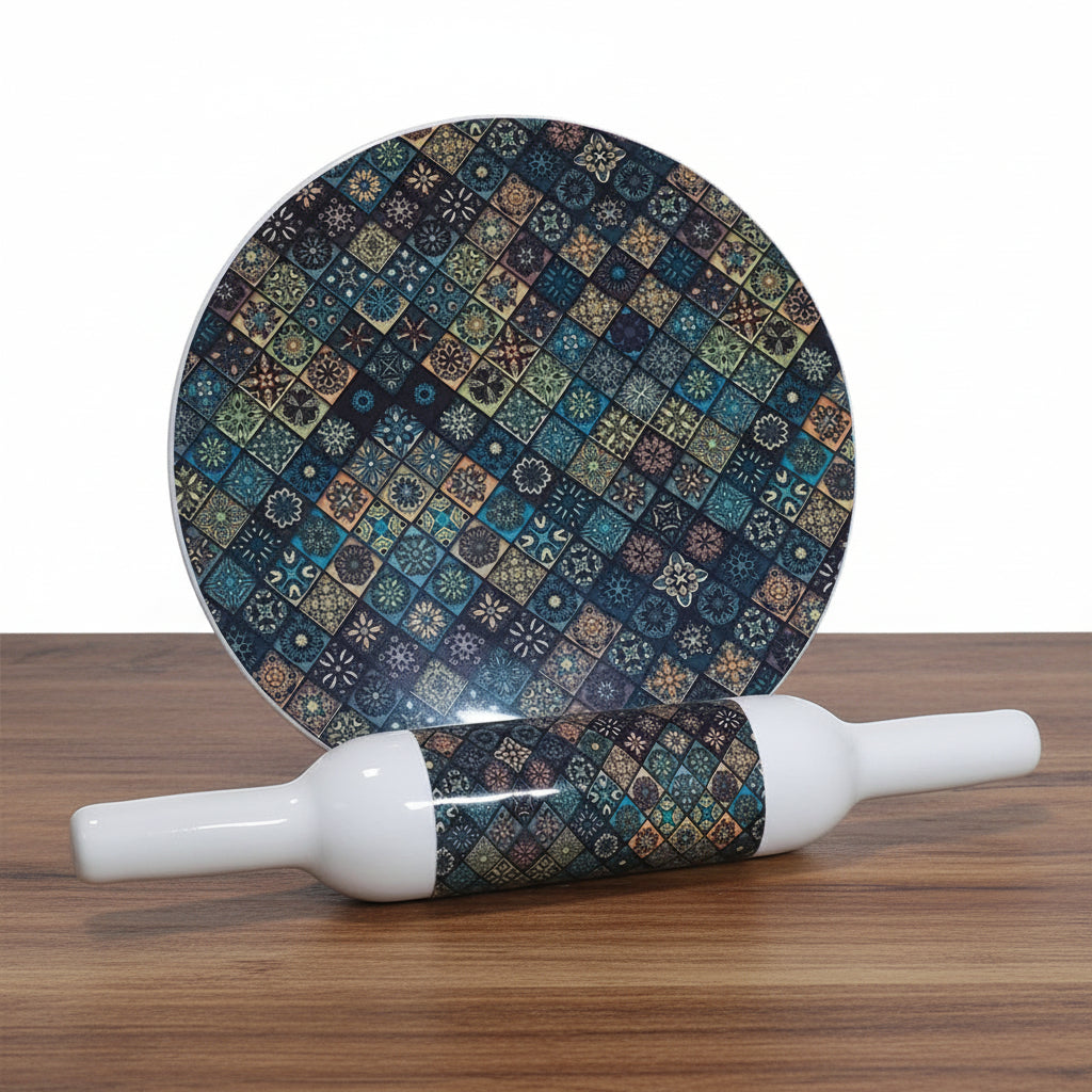 Marble chakla belan/Rolling pin/Rolling Board with epoxy Print