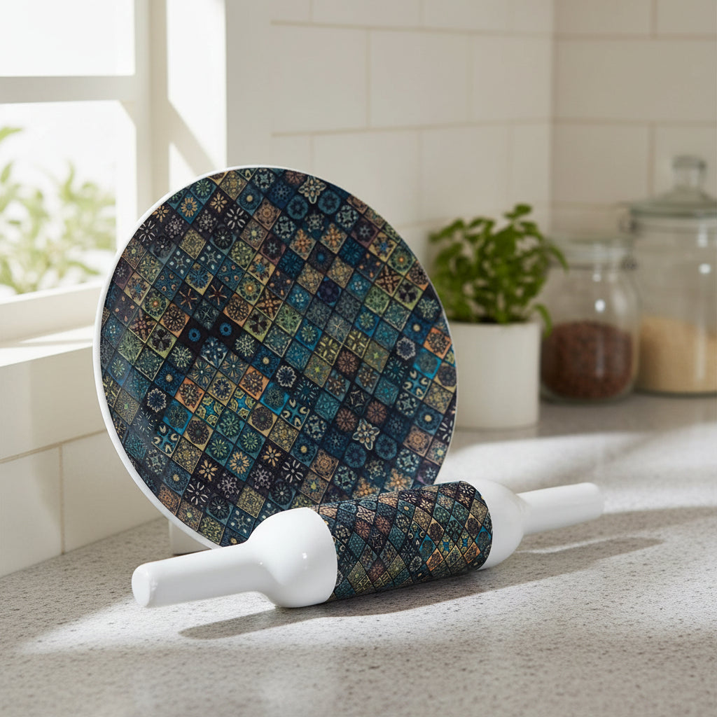 Marble chakla belan/Rolling pin/Rolling Board with epoxy Print