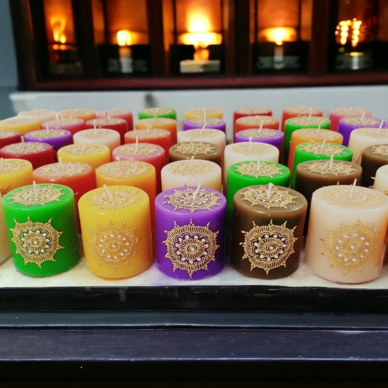 Set of 10 Colorful Designer Pillar Candles Set for Diwali/Home décor/Gift Item