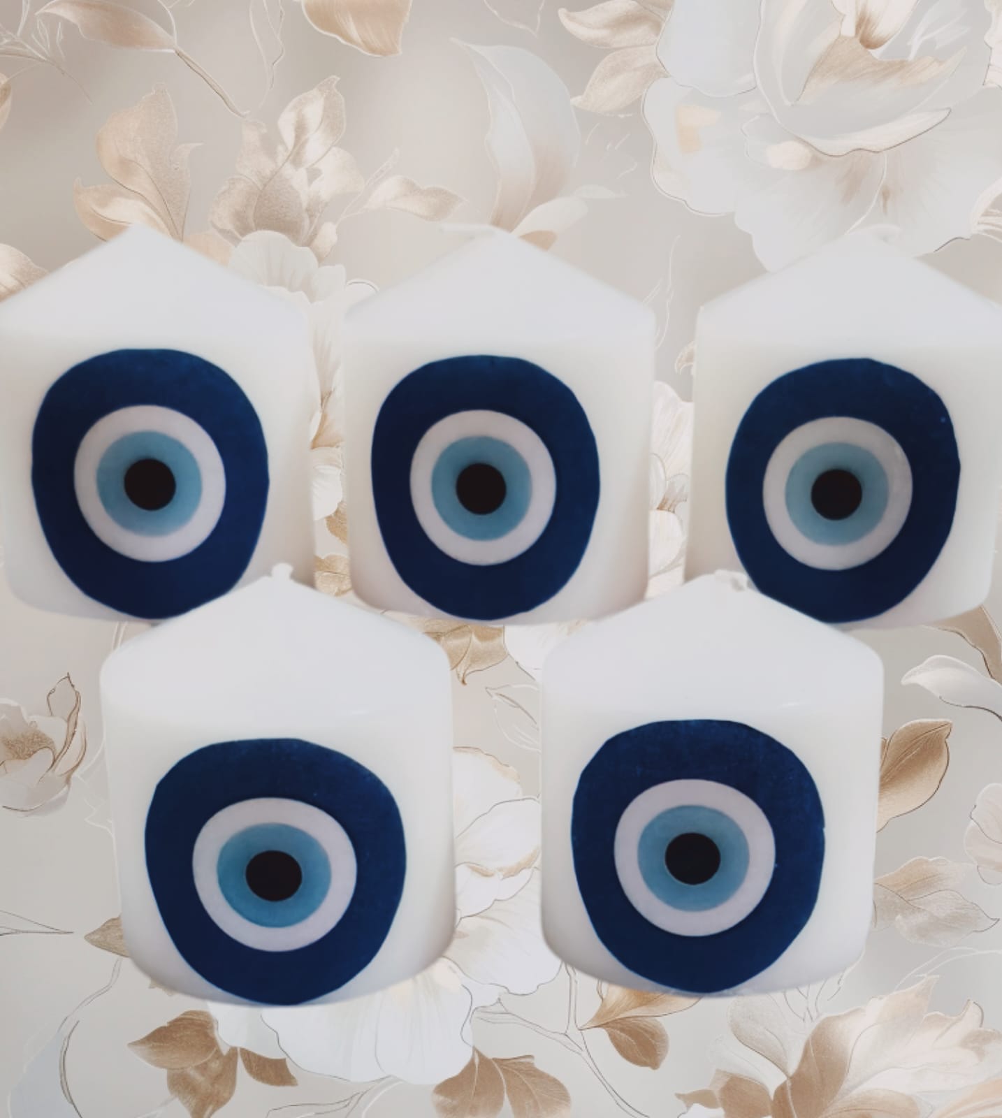 Set of 5 Evil Eye Pillar Candles for Diwali/Home décor/Gift Item