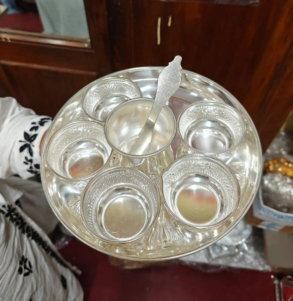 Pure German Silver 7 Pieces Pooja thali Set/Snacks Plate