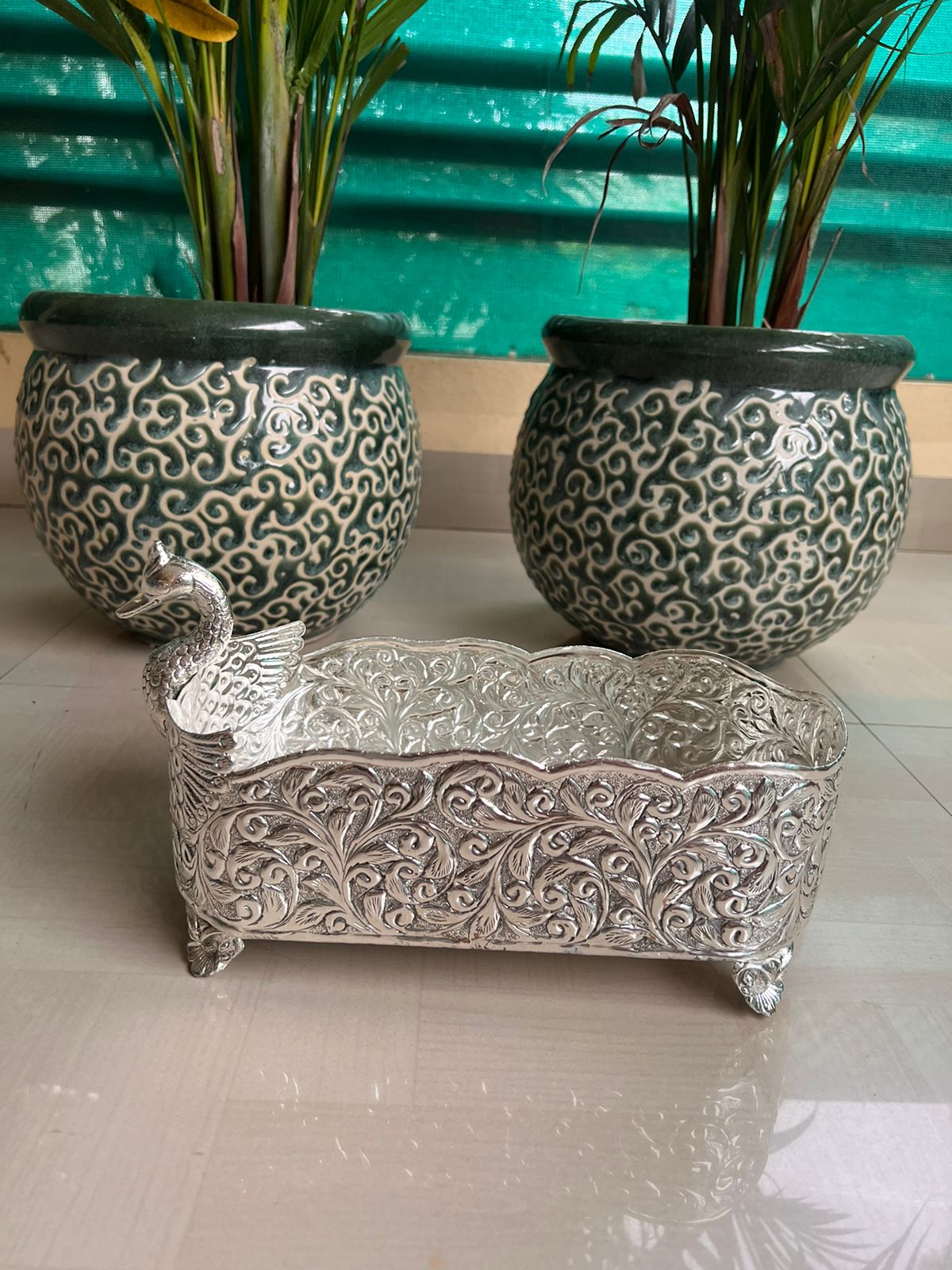 German Silver swan Tray for Housewarming/Diwali décor/Snacks/Fruits