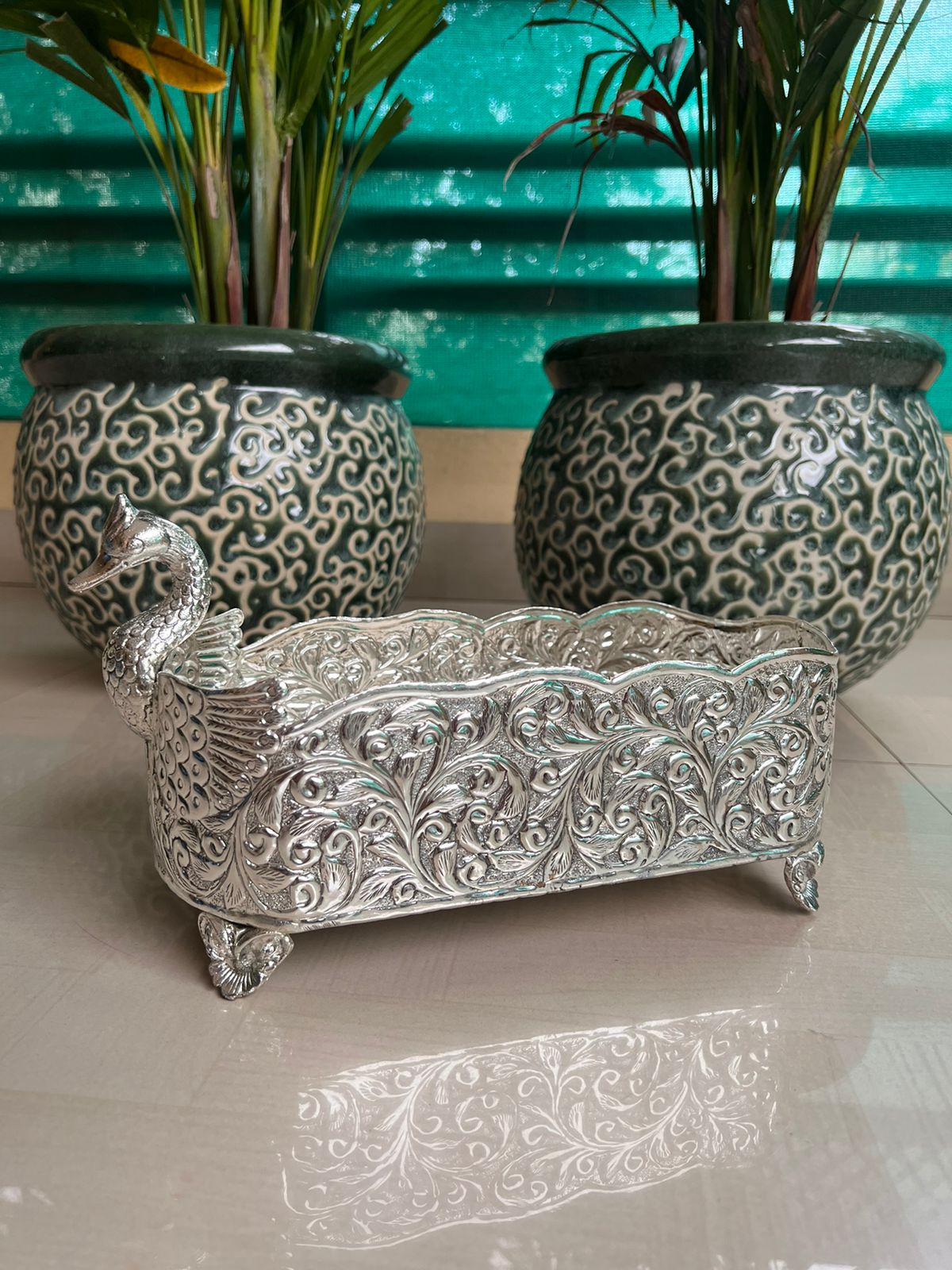 German Silver swan Tray for Housewarming/Diwali décor/Snacks/Fruits