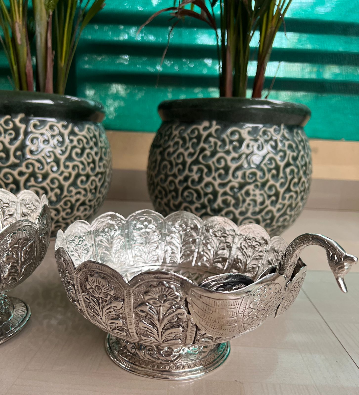 German Silver Swan Round Bowl with Stand for Snacks/Fruits/Home décor