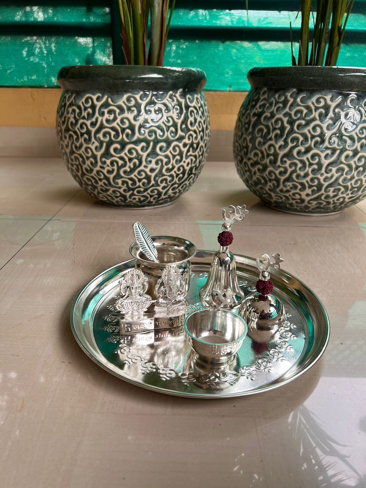 German Silver OM Pooja THALI Set
