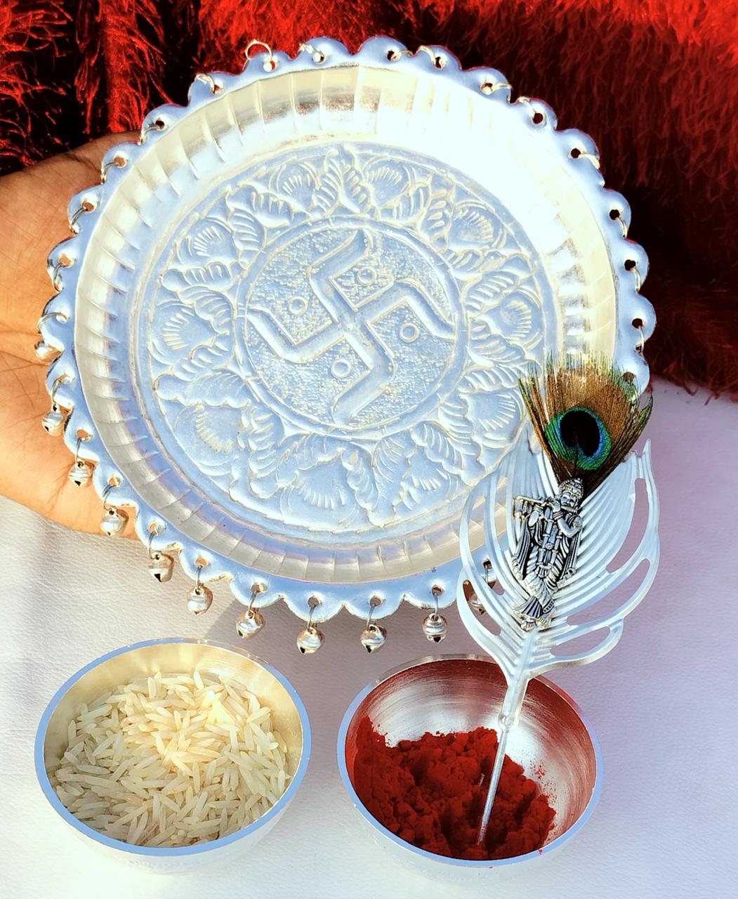 German Silver Small Size Ghungaru Tika thali Set