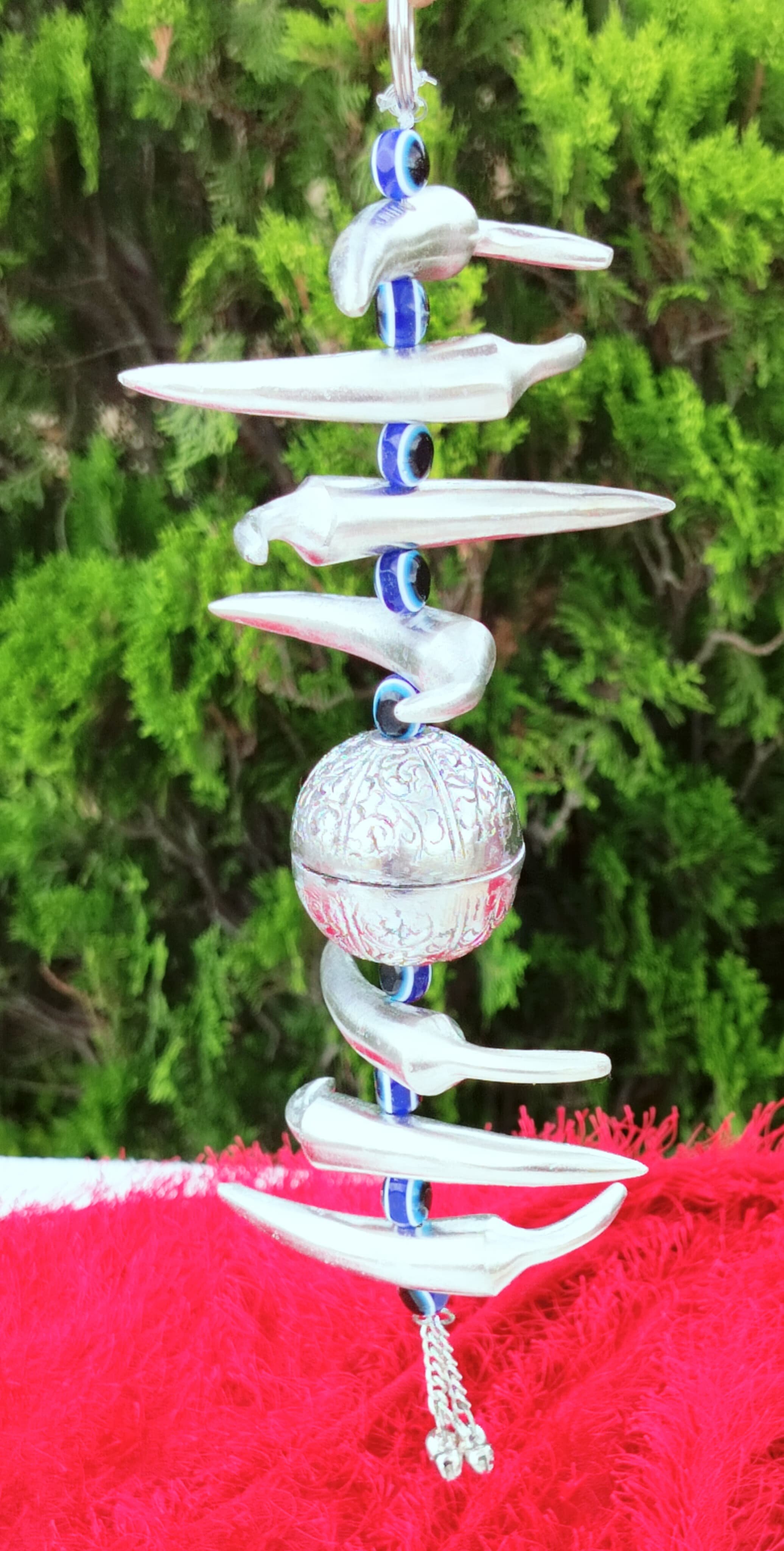 German Silver Nimbu-Mirchi/Good Luck Charm Hanging with 9 Evil Eye for House/Office/Gift Item