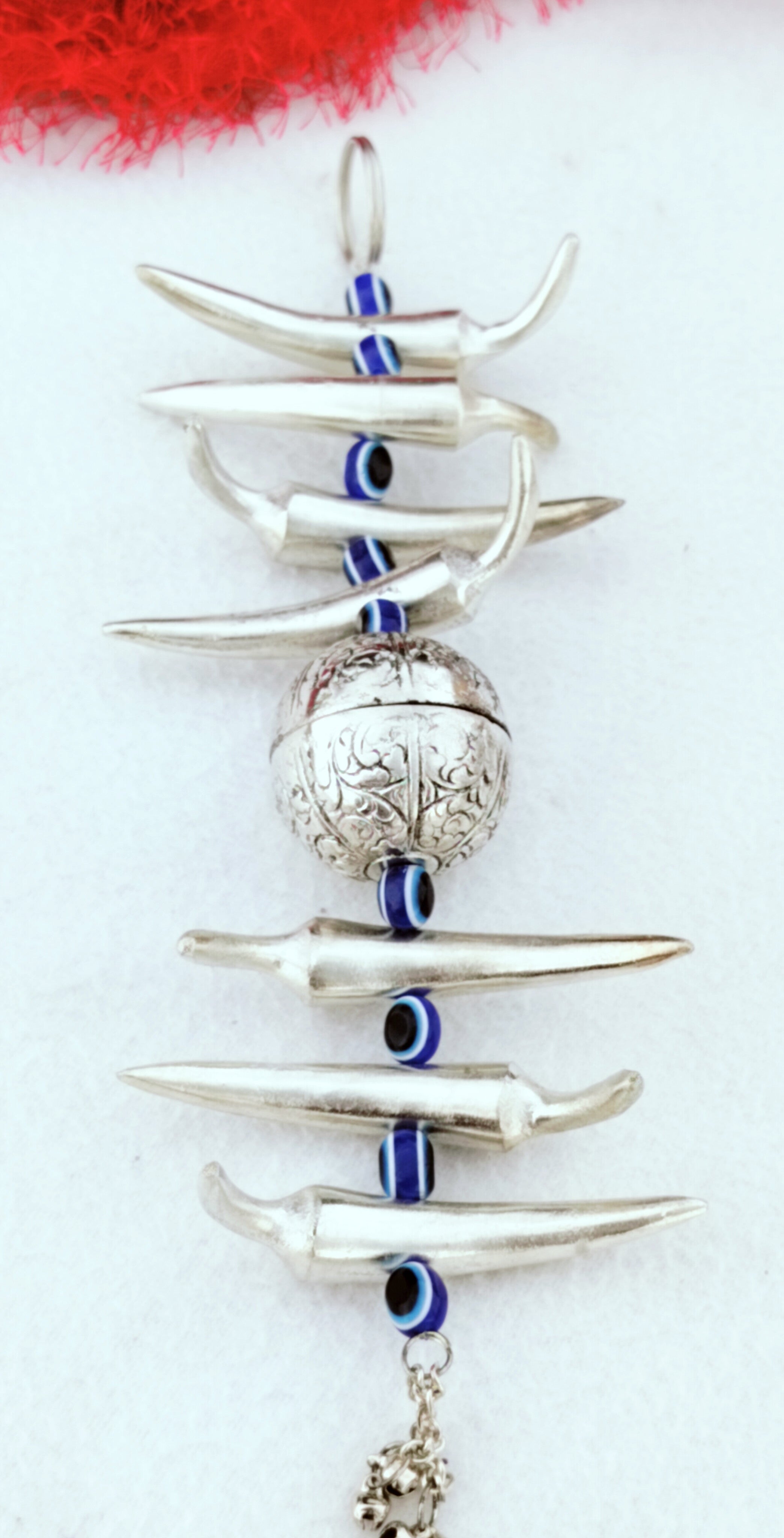 German Silver Nimbu-Mirchi/Good Luck Charm Hanging with 9 Evil Eye for House/Office/Gift Item