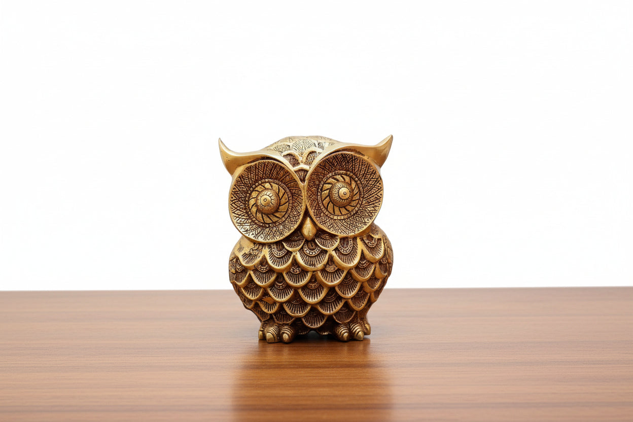 Large Brass Owl Statue – Big Size Vintage Style Home Décor, Spiritual Wisdom Symbol, Handmade Metal Art Sculpture