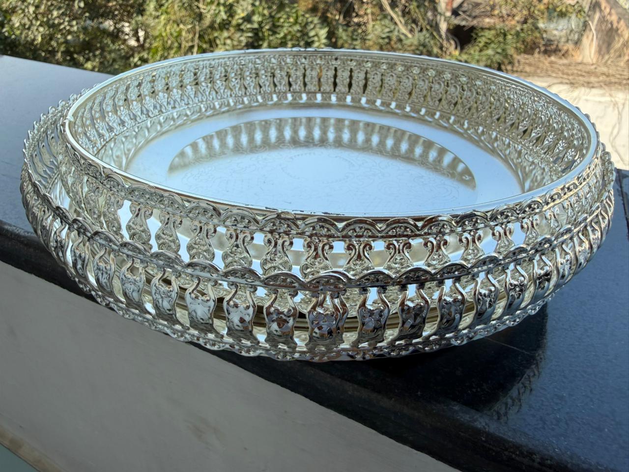 German Silver Designer Tray Set of 2 with Bowl & Kalash – Perfect for Housewarming, Pooja & Gifting