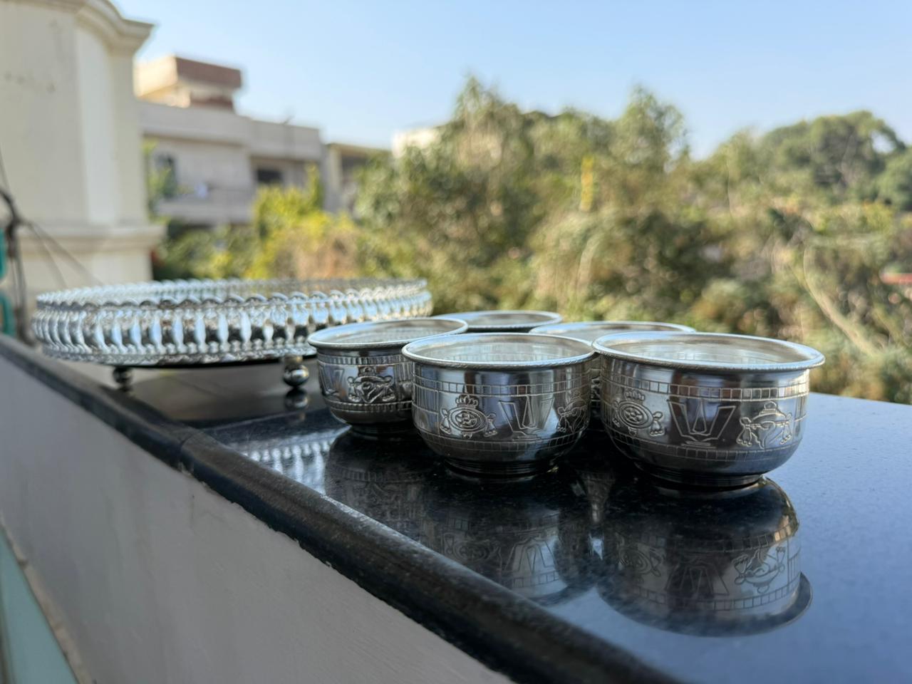 German Silver Designer Tray Set of 2 with Bowl & Kalash – Perfect for Housewarming, Pooja & Gifting