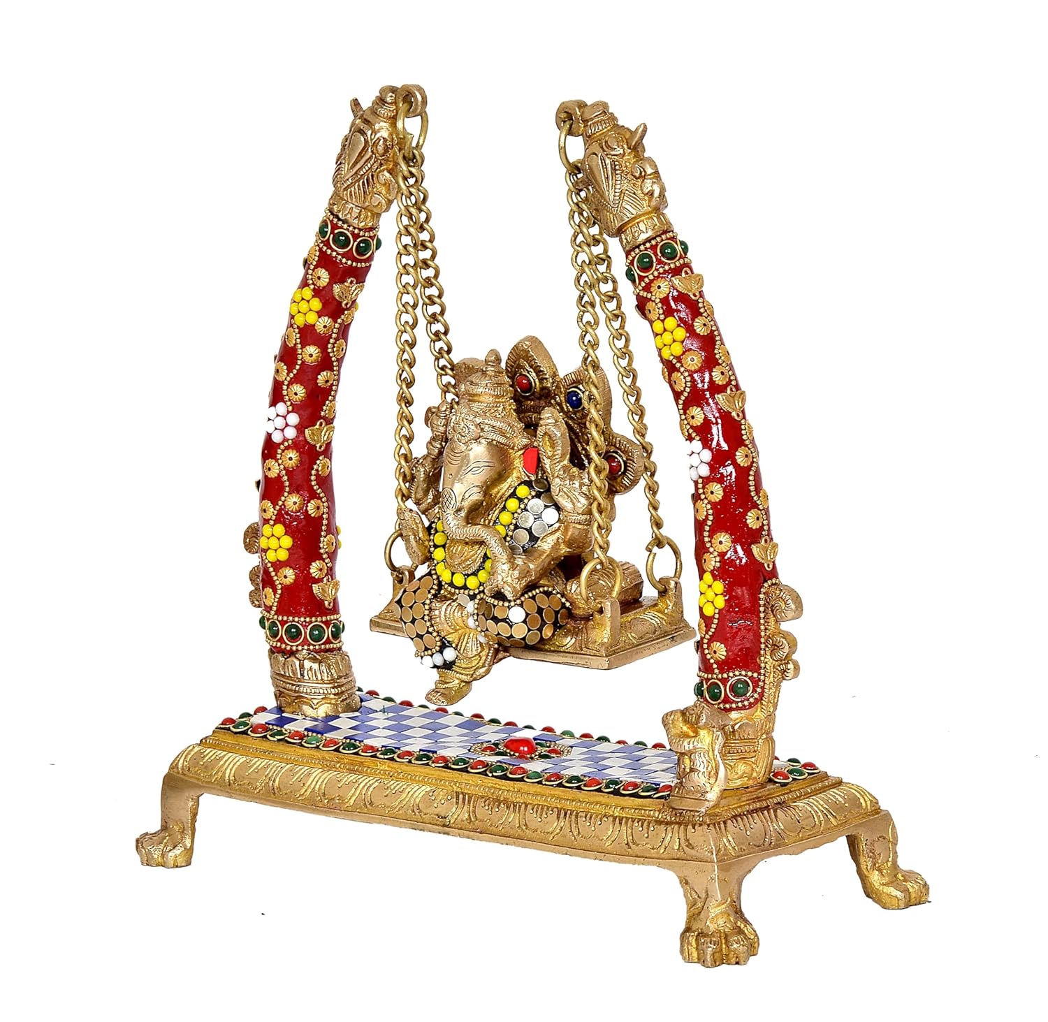 Brass Ganesh Jhula Swing with Stonework – Handmade Home Décor & Gift Item