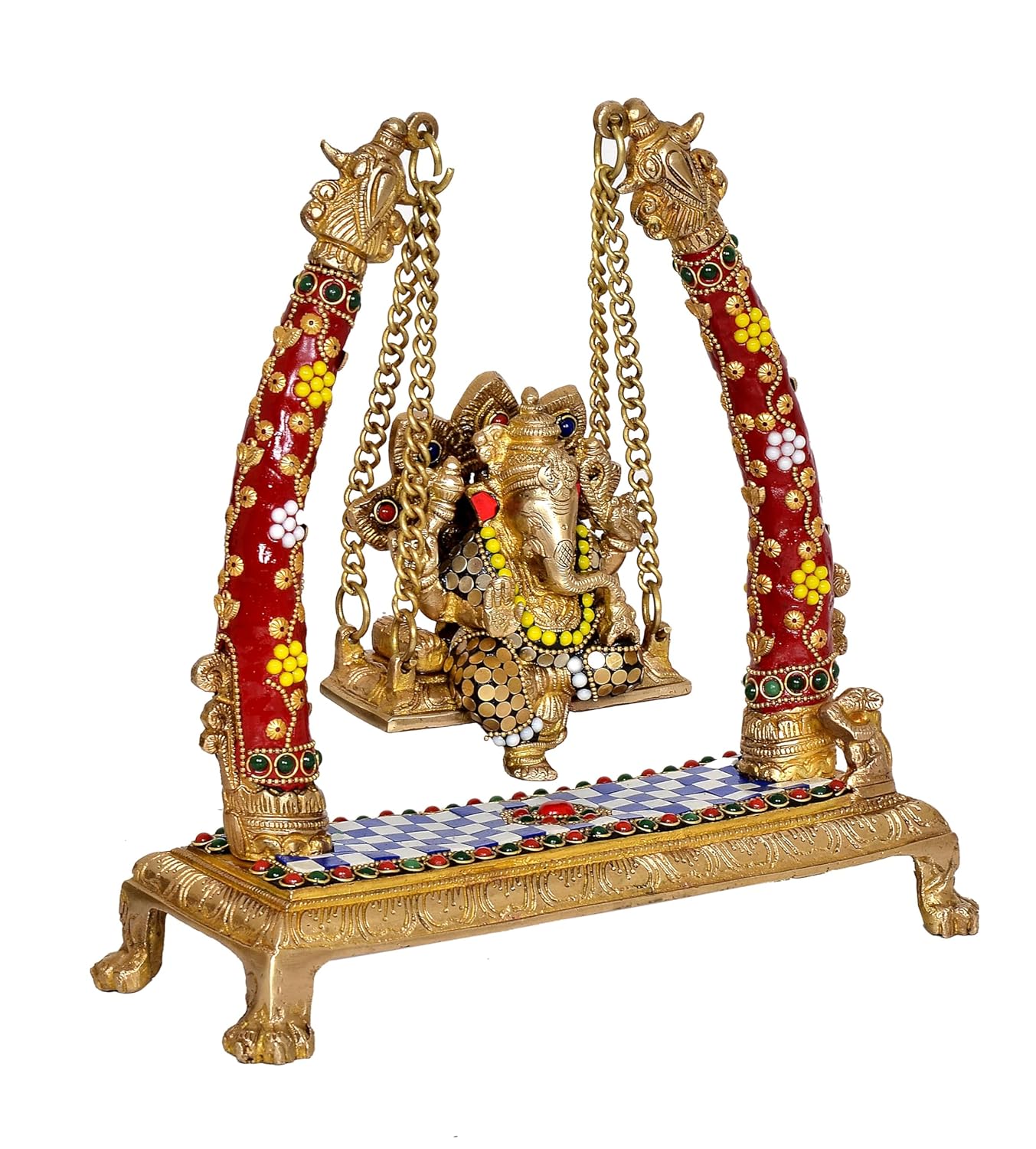 Brass Ganesh Jhula Swing with Stonework – Handmade Home Décor & Gift Item