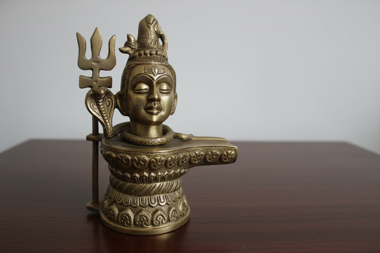 brass shivling with sheshnag Shiv ji face Brass (5.5") Abhishek Shiv ling