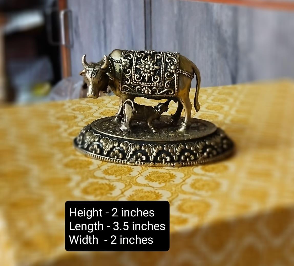 Brass Cow and Calf Idol – Symbol of Nurturing, Prosperity & Divine Blessings