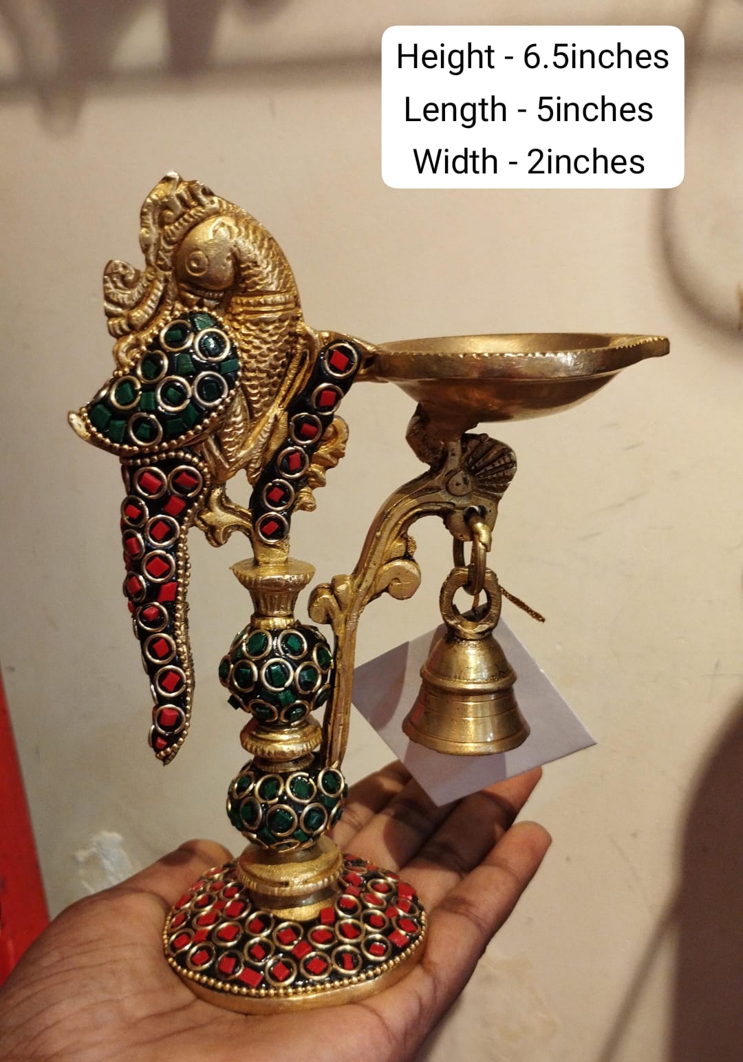 Set of 2 Brass Peacock Lamps with Stone Work – Elegant Home Temple Décor & Auspicious Gift