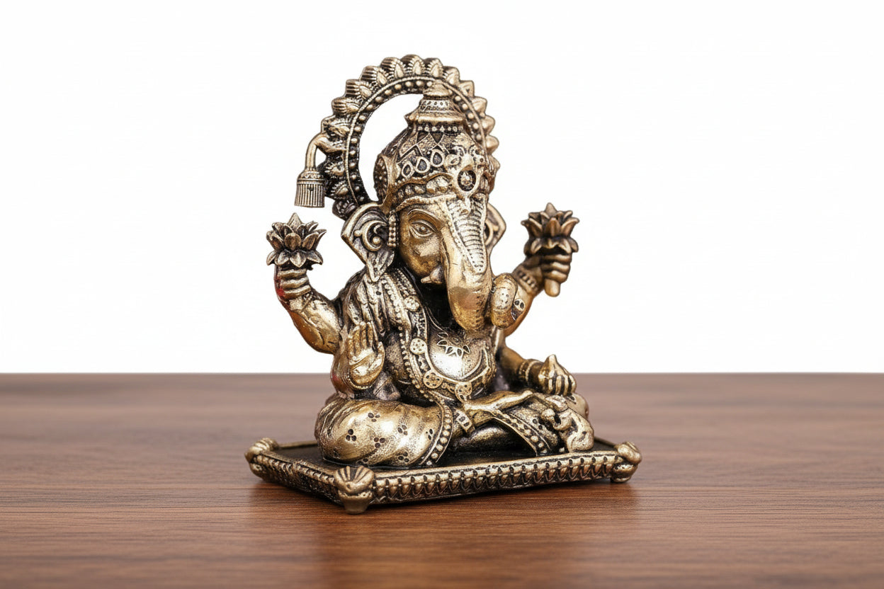 Handcrafted Brass Small Ganesh Idol – Spiritual Home Décor, Meditation & Gift Piece