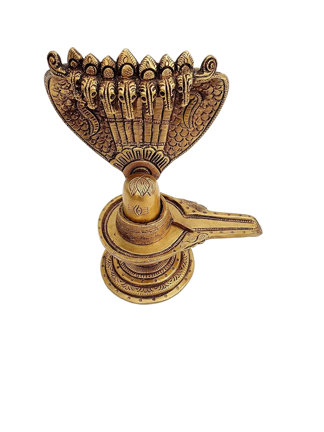 Brass Lingam with Sheshnag – Antique Finish Shivling for Puja, Vastu & Spiritual Decor