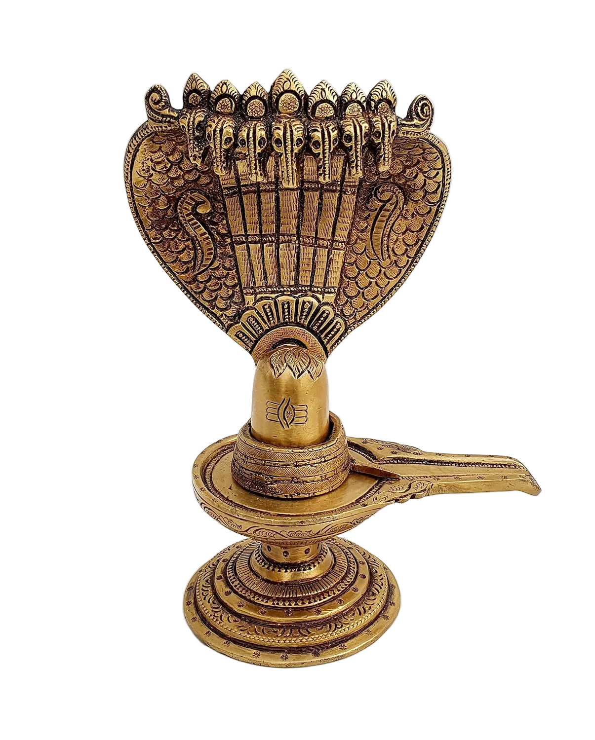 Brass Lingam with Sheshnag – Antique Finish Shivling for Puja, Vastu & Spiritual Decor