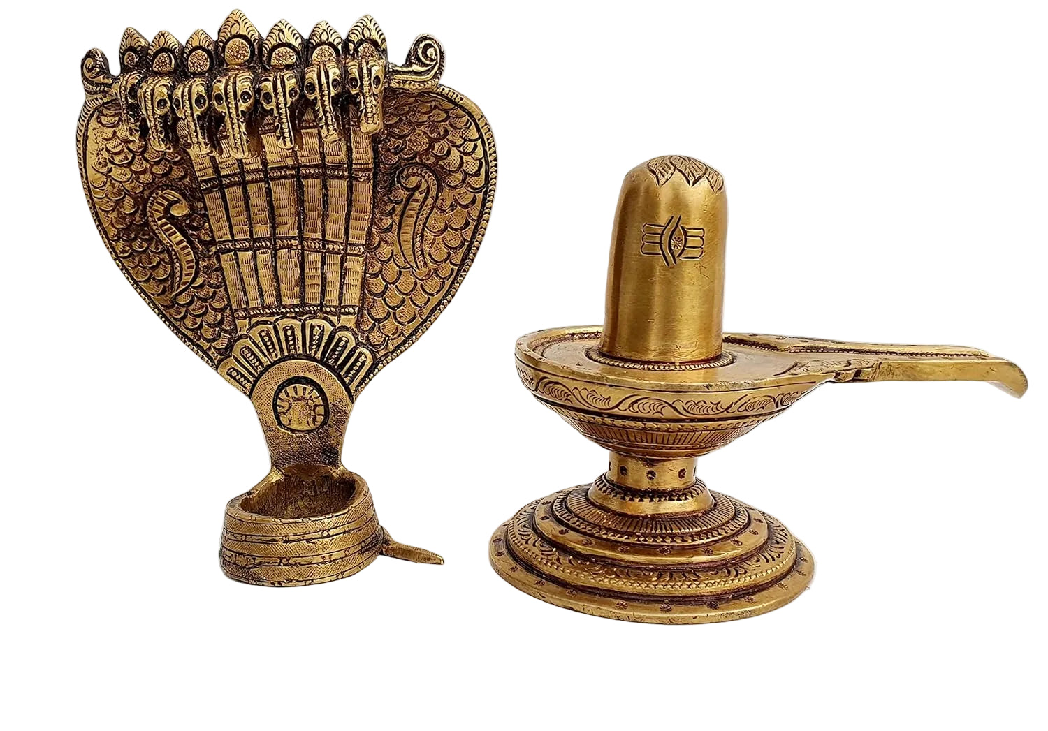 Brass Lingam with Sheshnag – Antique Finish Shivling for Puja, Vastu & Spiritual Decor