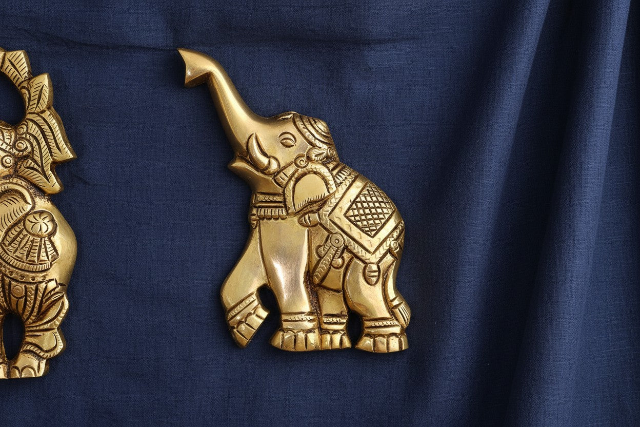 Brass Mangal Kalash with Elephant Wall Hanging Set – Traditional Hindu Decor