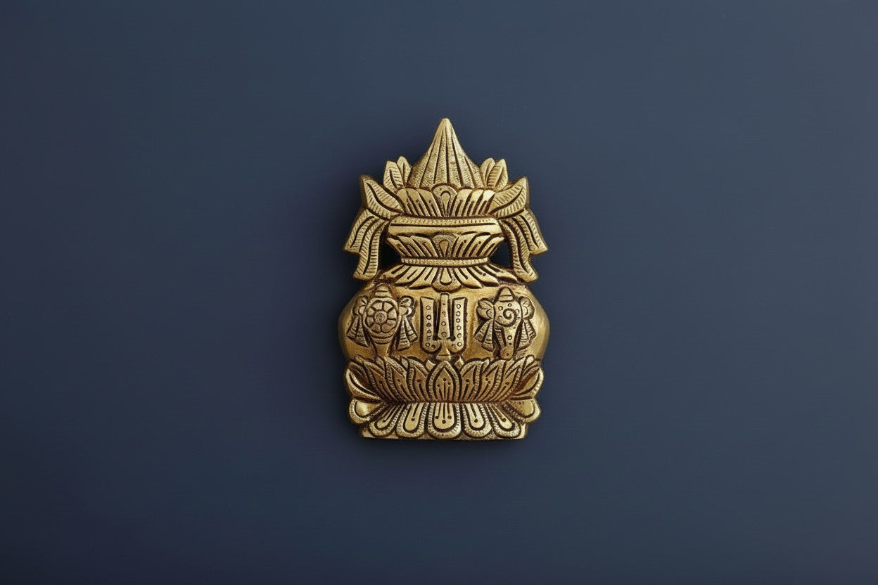 Brass Mangal Kalash with Elephant Wall Hanging Set – Traditional Hindu Decor