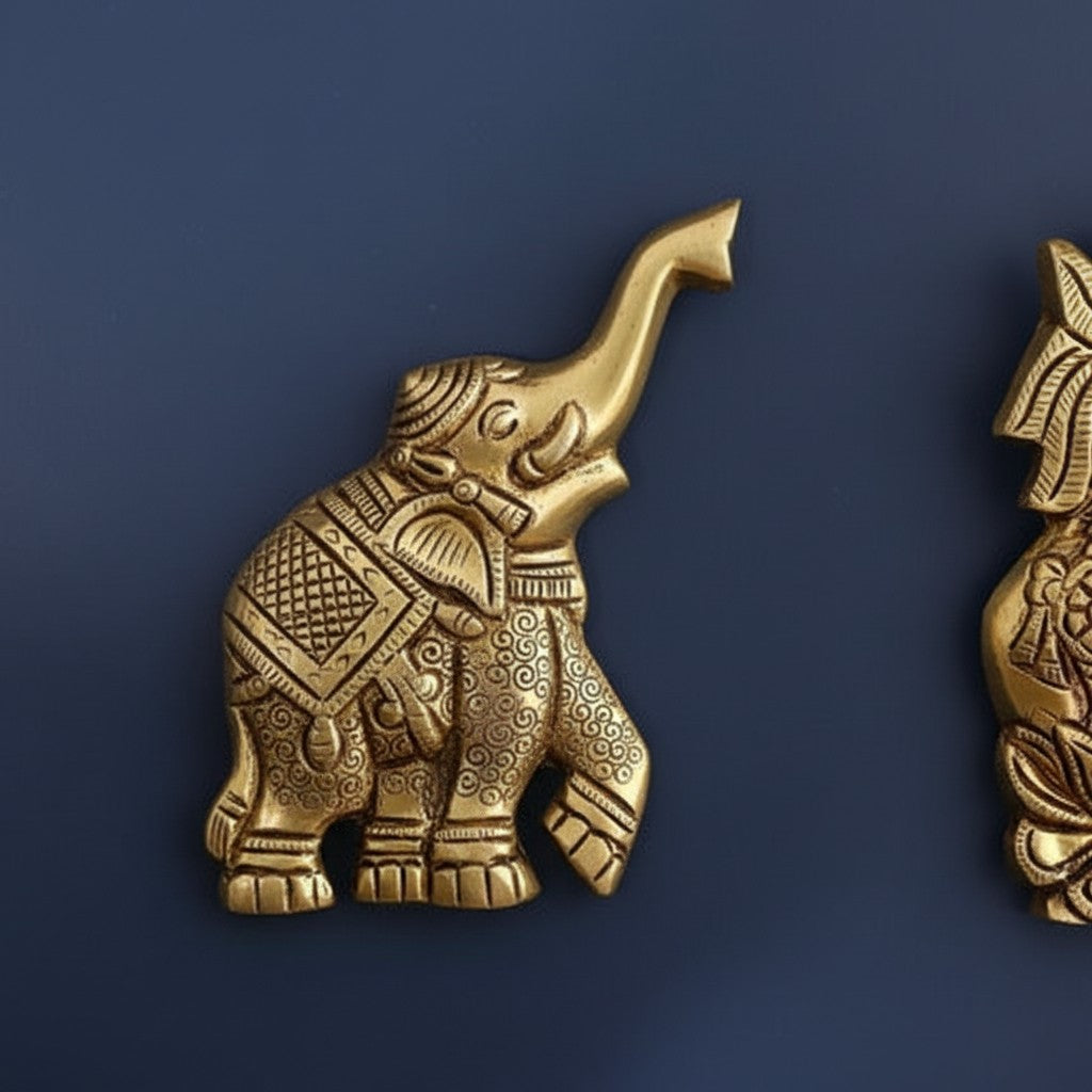 Brass Mangal Kalash with Elephant Wall Hanging Set – Traditional Hindu Decor