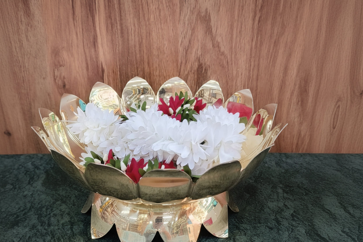 Pure Brass Lotus Flower Urli Bowl – Detachable Petal Design, Traditional Indian Home Décor, Festive Centerpiece