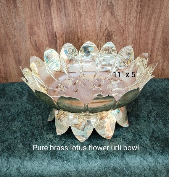 Pure Brass Lotus Flower Urli Bowl – Detachable Petal Design, Traditional Indian Home Décor, Festive Centerpiece