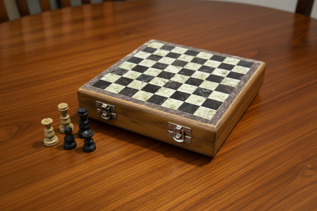 Marble-Wood Chess Set for play, 10"