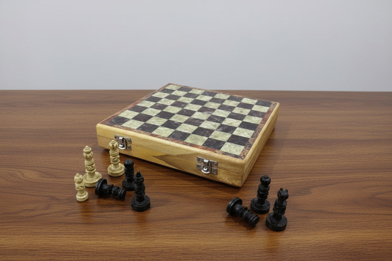 Marble-Wood Chess Set for play, 10"