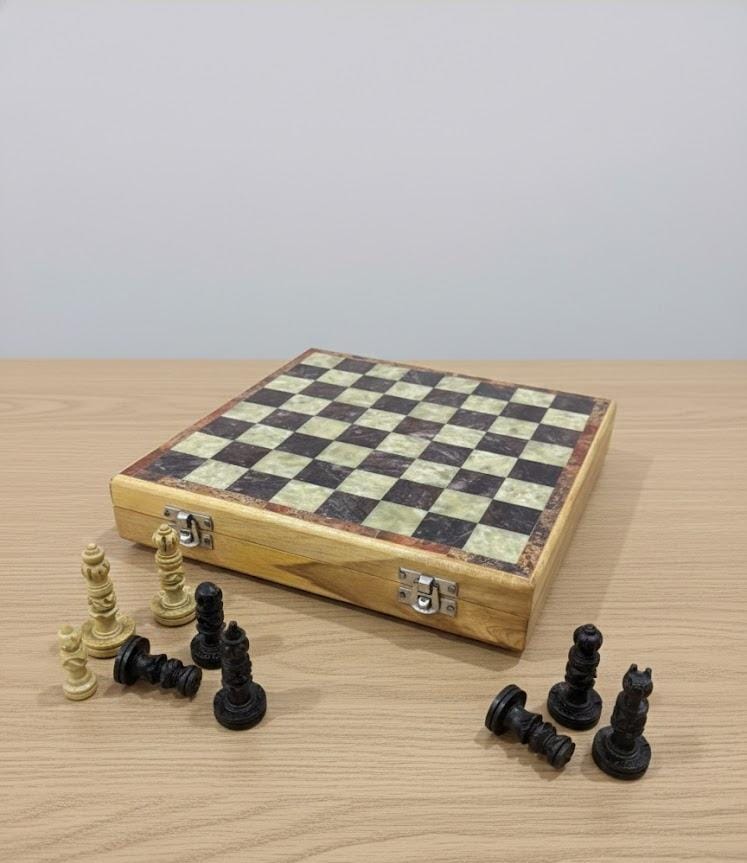 Marble-Wood Chess Set for play, 8"