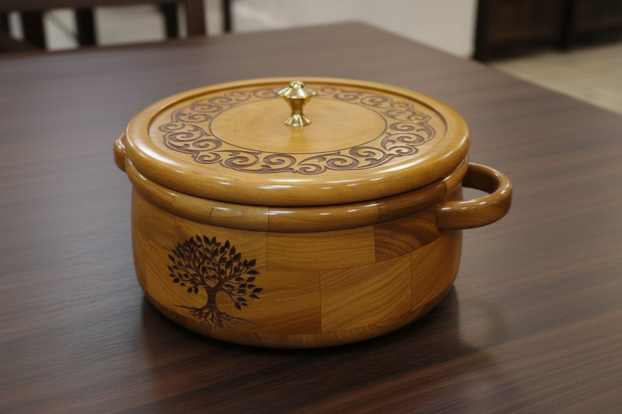 Teak Wood Chapati Box  Roti Box  Traditional Wooden Casserole